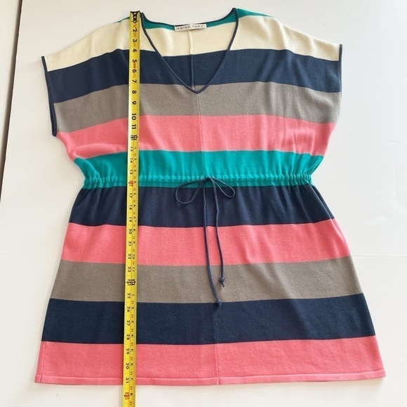 Trina Turk Striped V Neck Drawstring Waist Swim Cover Up Mini Dress Size Small - Picture 5 of 8